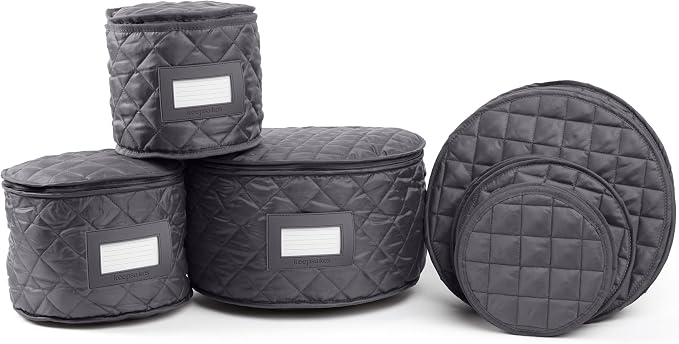 Covermates Keepsakes Dish Storage Set – Padded China & Dinnerware Storage Cases with Dividers, Cup & Stemware Storage, Quilted Polyester Protection, ID Window, Slate by Covermates
