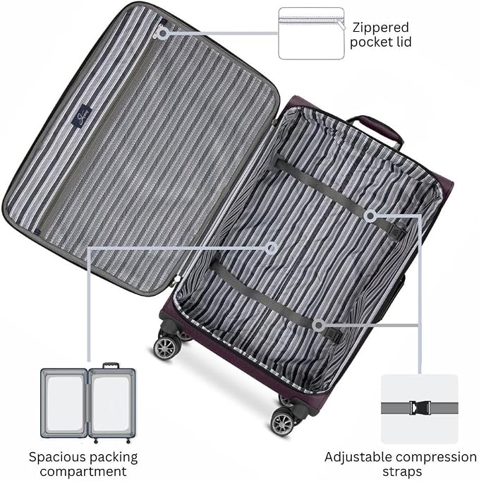 Skyway Epic Softside Medium Checked Luggage - Lightweight Suitcase with Wheels | TSA Approved Travel Bag | Spinner Suitcase | Large Luggage Set with Telescoping Handle, 24 inch, Plum - Image 3