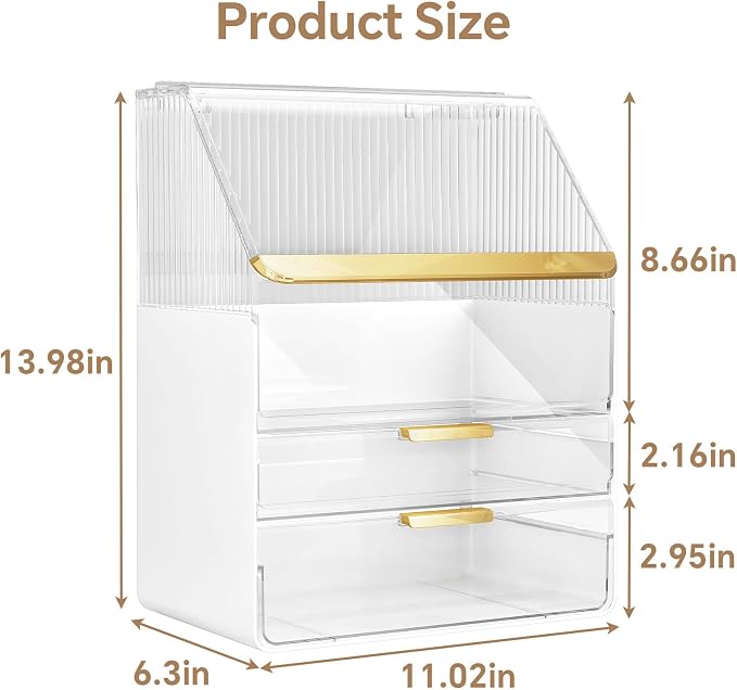 Makeup Organizer Countertop with Lid, Skincare Organizers for Vanity, 3 Tiers Clear Makeup Storage Cosmetic Display Cases Holder for Bedroom Bathroom Dresser Desk Countertop - Image 5