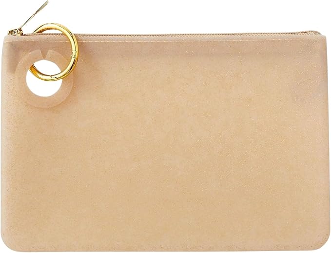 Oventure Large Silicone Pouch – Gold Confetti Glitter, Waterproof Zipper Bag & Holiday Gift for Women, Makeup & Travel by Oventure