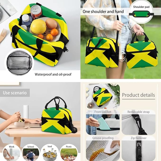 POLERO Jamaica Flag Bookbag Womens Backpack Schoolbags Set with Lunch Tote Bag/Water Bottle Cover/Pencil Case Office Travel Bags - Image 5