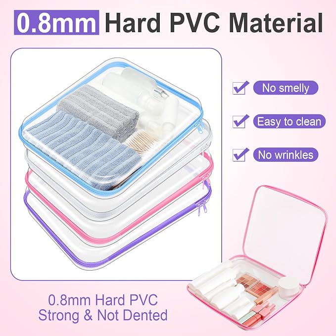 Hoolerry 4 Pcs Hard Clear Zipper Case Makeup Bags Plastic Zipper Pouch Transparent Storage Box Containers for Cosmetics, Snacks, Building Blocks, Puzzles(Clear,13.8 x 11.8 x 2 in,Multicolor) - Image 4