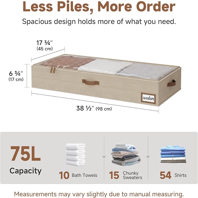 StorageWorks Extra Large Under Bed Storage Containers with Handles and Label Holder, 2 Pack Ultra-thick Fabric Underbed Bins, Closet Organizer for Clothes, Blankets, Sweater - Image 2