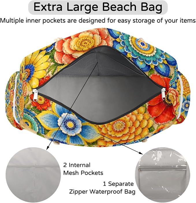 Large Beach Bag with Zipper Beach Bags for Women Water Resistant Swim Pool Bag - Image 7