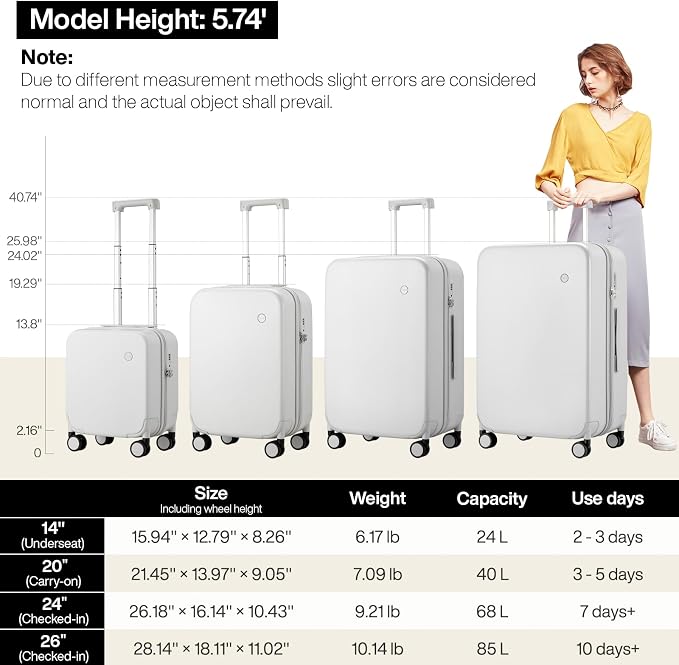 mixi Upgrade Luggage Suitcases with Spinner Wheels, Hardside Rolling Suitcase PC with TSA Lock Travel Case 24in Checked in, Fine Grid Smoke White - Image 6