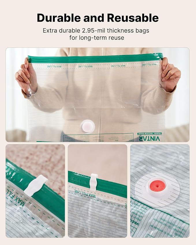 Vacuum Seal Bags for Clothing Travel with Rechargeable Cordless Pump, VINTAR 16 Pack Space Saver Vacuum Storage Bags for Clothes, Travel Compression Bags Set (4XL/4L/4M/4S) for Luggage and Suitcase - Image 6
