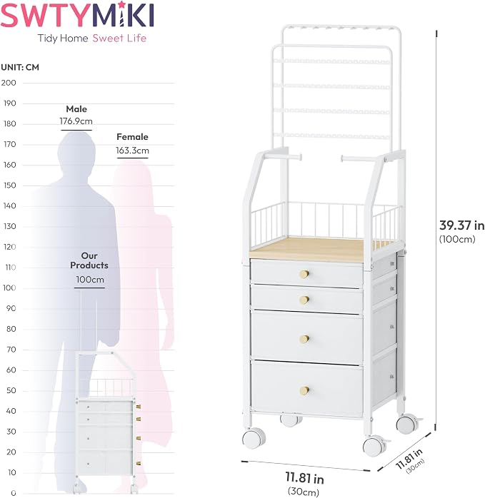 SWTYMIKI Jewelry Organizers and Storage- Multifunctional Stand Jewelry Organizer Cabinet for Necklace, Earring, Ring & Bracelet - Jewelry Box Necklace Holder with 4 Nonwoven Drawers & Wheel White - Image 5