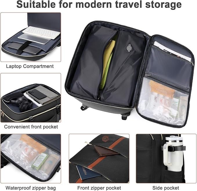 40L Travel Laptop Backpack for Women & Men, Airline Approved Carry On Luggage Overnight Bags, Waterproof Personal Item Bag, Weekender Essentials Backpacks Vacuum Backpack Black - Image 5