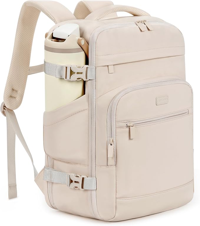mibasies 30L Travel Backpack for Women & Men: Flight Approved Carry On Backpack, TSA Personal Item Bag with Water Bottle Pocket, Weekender Essentials Backpacks fits 15.6" Laptop - Beige by mibasies