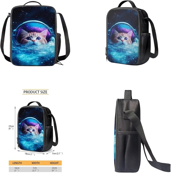 Astronaut Cat Backpack for High School Boys and Lunch Bag Multi-Functional 17-Inch Schoolbag Set Lightweight Bookbag for Boys & Girls, Perfect for Elementary & Middle School - Image 4