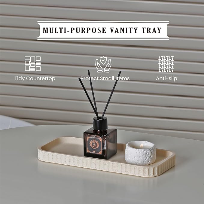 INIUNIK Bathroom Accessory Set - 6 Pieces Bathroom Accessories Set Complete with Soap Dispenser, Toothbrush Holders, Tumbler, Vanity Tray and 2 Qtip Holder for Home Organizer and Decor, Beige - Image 8