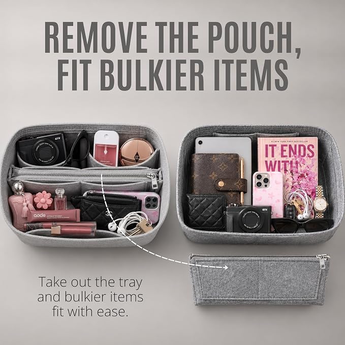 Divitize Premium Purse Organizer compatible with Anjou Mini/PM/GM Bag Insert — with Silver Zip Perfect Fit, Durable Quality Felt, Full Coverage No Bulking, +24 Shades (Cream, For Anjou GM) - Image 9