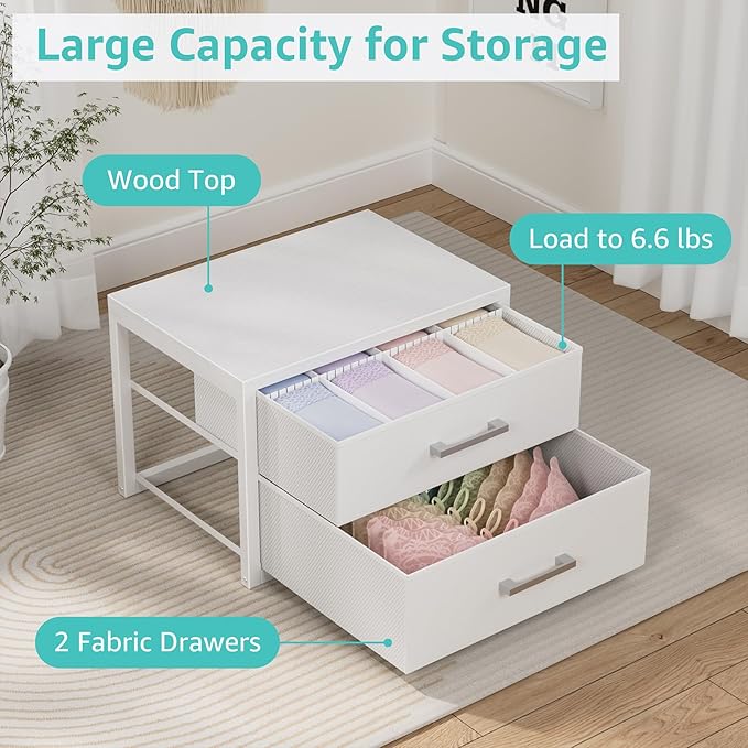 BOLUO Small Closet Organizer Drawers,Underwear and Bra Organizer with Divider for Socks,Fabric College Dorm Storage White - Image 5