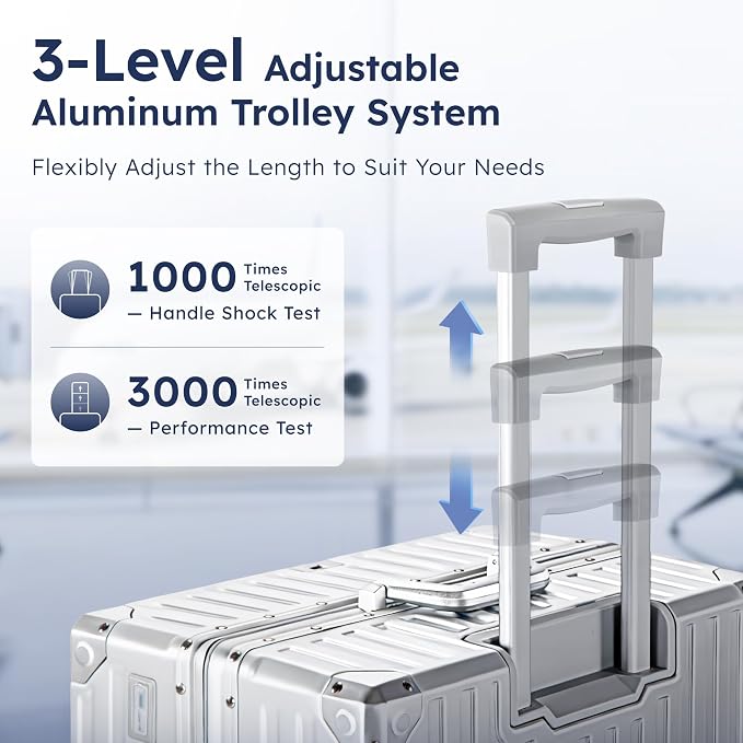 ALPHA CAMP 24 Inch Check-in Luggage, Dual Layer Aluminum Frame Luggage with TSA Spinner Wheels，3-Layer PC Hard Shell Zipperless Hardside Travel Suitcase，Type-C USB Charging Port, Cup Holder - Image 5