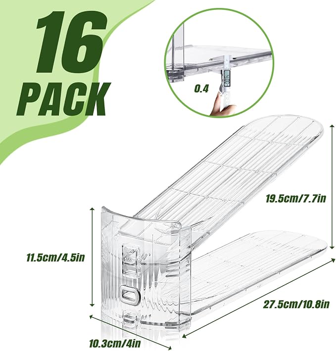 Clear Shoe Slot Organizer, 16 Pack Adjustable Shoe Slots Organizer for Closet Clear Shoe Stackers Shoe Rack Holder Shoe Space Savers for a Pair of Shoes - Image 2