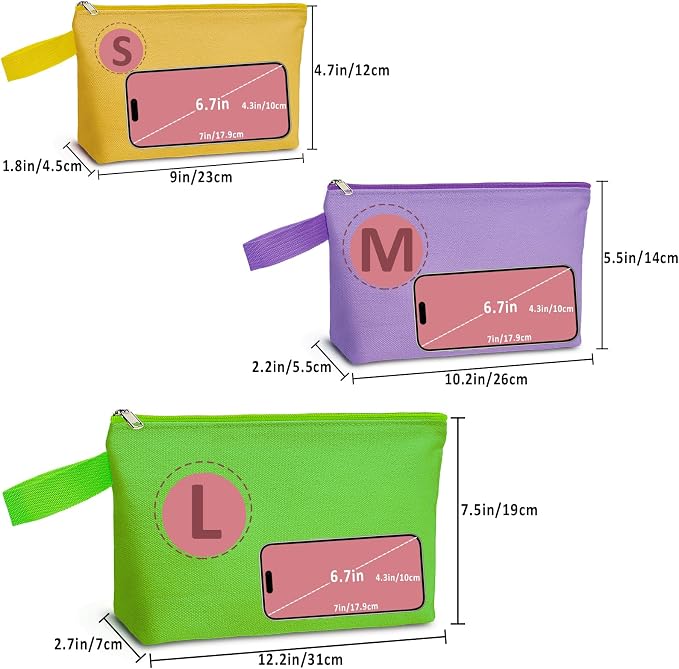 Koolmox 20 Pack 12Oz Blank Makeup Bags with Bottom and Strap, Multi-purpose Large Canvas Zipper Toiletry Storage Pouch, Blank Bag for DIY Crafts (Assorted Color, L, 12.2x7.4x 2.7'') - Image 7