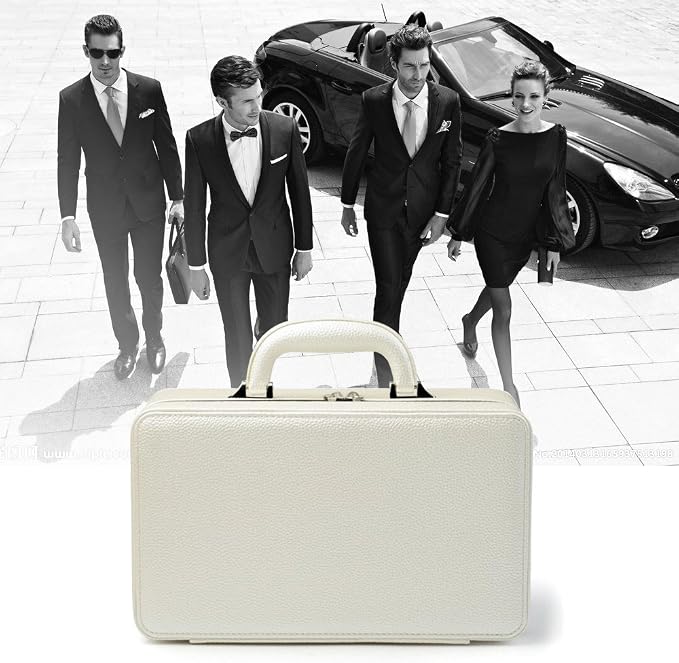 Oirlv Leather Jewelry Box Handmade Travel Jewelry Organizer Storage Case Holder For Girl Lady Earring,Ring,Necklace,Pendant,Watch,Bracelet。(X010)White - Image 3