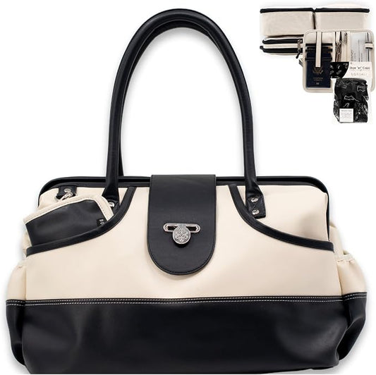 BORSALI Duffel Bag for Women, Vegan Leather Travel Set, RFID Wallet, Cream | Travel Carry On Duffel, Vegan Leather Personal Item, RFID- Blocking Travel Wallet Included, Packing Cubes & Shoe Covers by Borsali