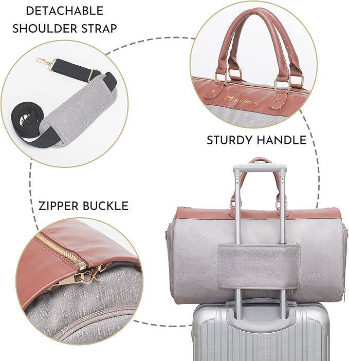 Modoker Women's 2-in-1 Convertible Garment Bag & Duffel, 45L Carry On Luggage, Anti-Wrinkle Hanging Suit Bag, Grey, 22.8x11x11.8 inch - Image 5