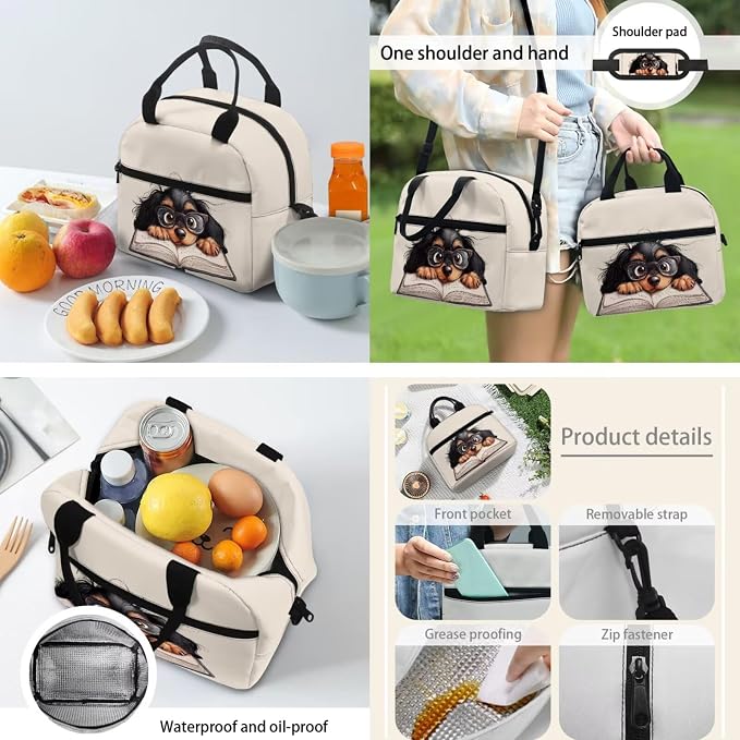 Funny Dachshund Book Backpack for School Teens Bookbags with Reusable Lunch Box Pencil Pouch Water Bottle Organizer Set of 4 Pcs Hiking Bookbag Lightweight Book Bags Rucksack for Travel - Image 4