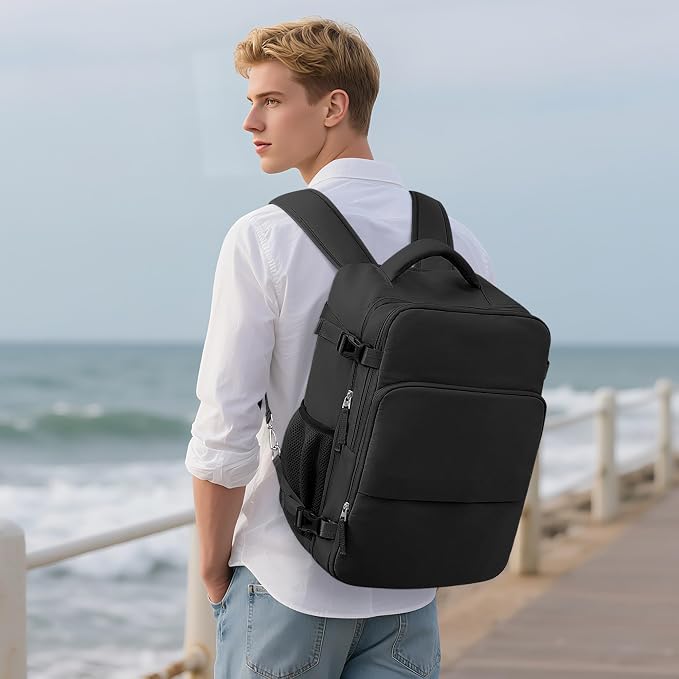 Sinaliy Travel Backpack, Carry on Flight approved Travel Bag with Multi-Pockets, Waterproof 17.3inch Laptop Backpack for Men Women, Black | Waterproof 17.3 Inch Laptop Backpack with Multi-Pockets, Personal Item Travel Bag for Men for Work, College, Bus... - Image 2