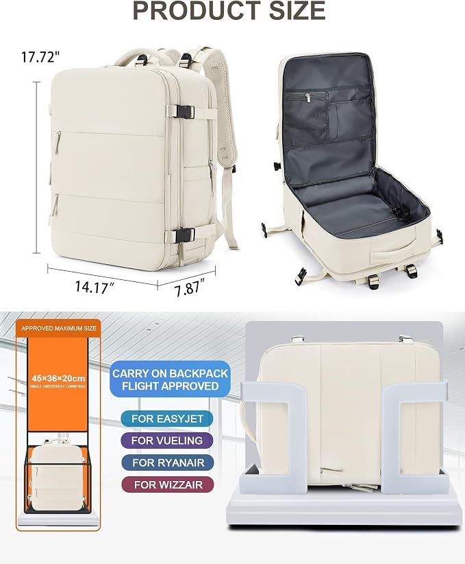 coowoz Large Travel Backpack Carry On for Women Man Gym Backpacks with Laptop Compartment Mochila de Viaje Teacher Personal Item Backpack Rucksack Airplane Accessories Must Haves Beige - Image 4