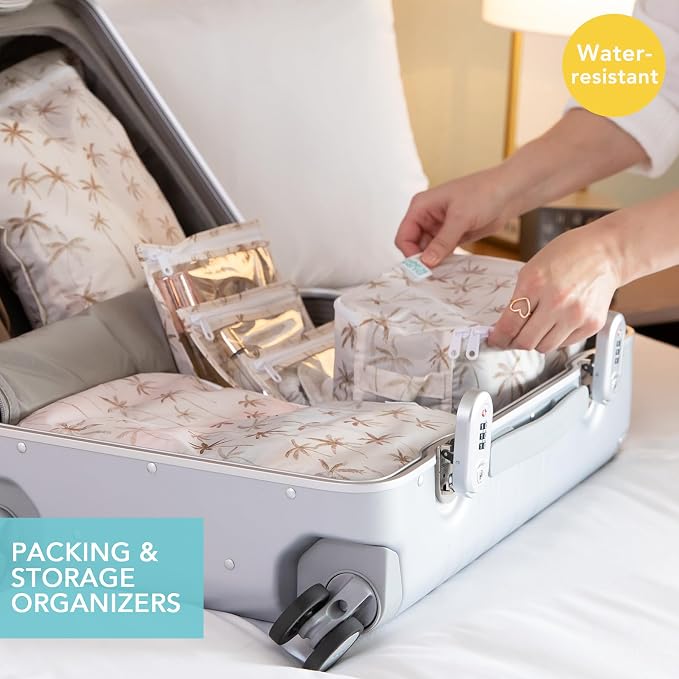 Bumkins Packing Cubes and TSA Approved Pouches for Travel Bag, Organize Luggage with Compression Bags, Essential Traveling Accessories to Pack Clothes, Toiletries Carry On Suitcase, 5-pc Palm Trees - Image 2
