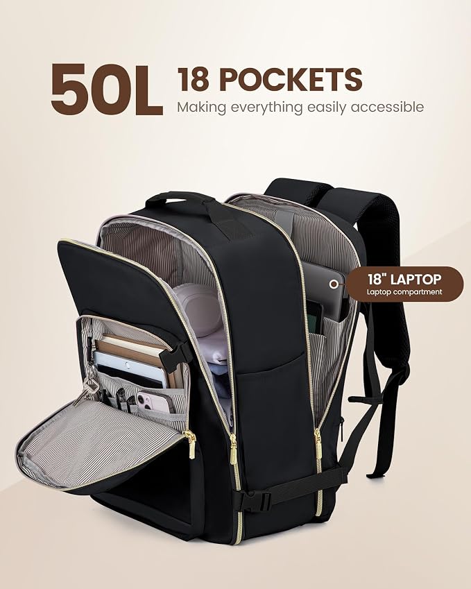 LOVEVOOK 50L Travel Backpack Flight Approved Carry on Backpack,3 Packing Cubes,Waterproof Personal Item Travel Bag,TSA Carry on Luggage Suitcase Travel Essentials,Gifts for Women & Men,fits 18" Laptop - Image 4