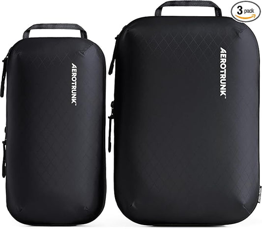 Aerotrunk Ultralight Compression Packing Cubes - Lightweight Travel Organizers for Suitcases and Luggage (3-Pack, Black) by Aerotrunk