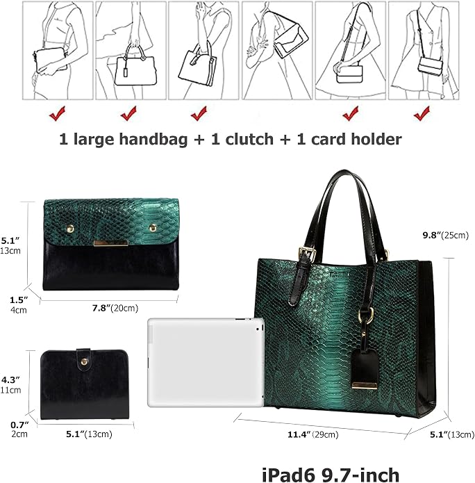 KingTo Women's Crocodile Pattern Satchel Handbags Stylish Tote Handbags crocodile purses for women 3 Pcs Set (B-blue) - Image 3