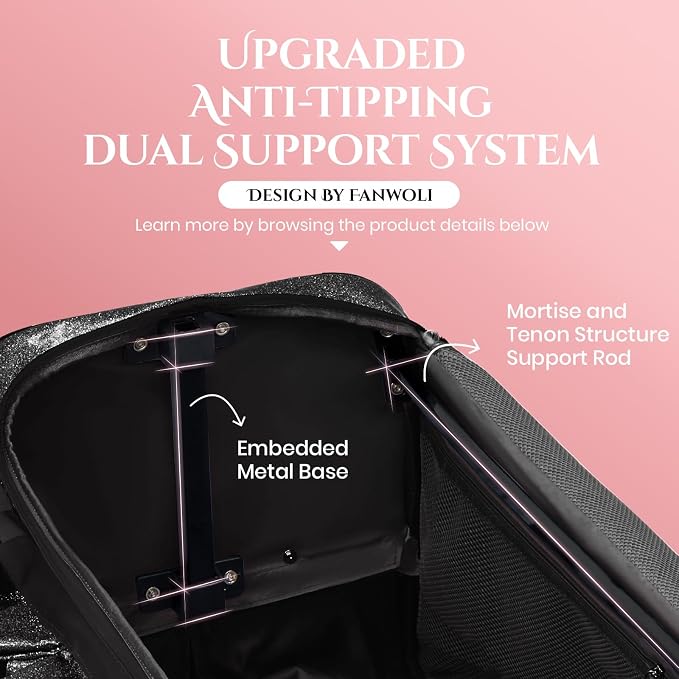 Fanwoli 23" Dance Bag with Garment Rack | Glittering Waterproof Fabric & Upgraded Stable System | Shine-Bright Collection | Ideal Competition Duffle Bag for Dancer Athlete Livestreamer | Sparkle Black - Image 4