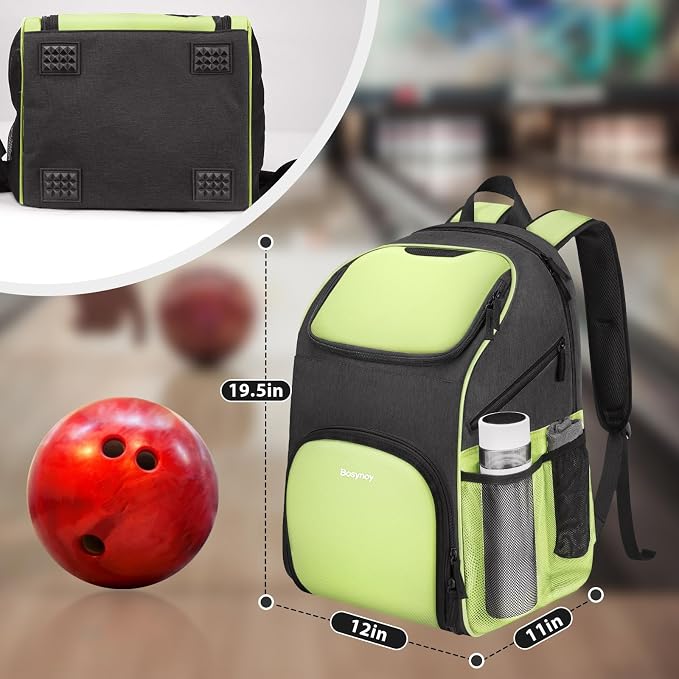 Bosynoy Bowling Backpack, Single Bowling Ball Bag with Shoe Compartment | Bowling Bag Totes with Foam Padded Protection, Fits Shoes Up to US Mens Size 16 and Accessories, Grey - Image 2