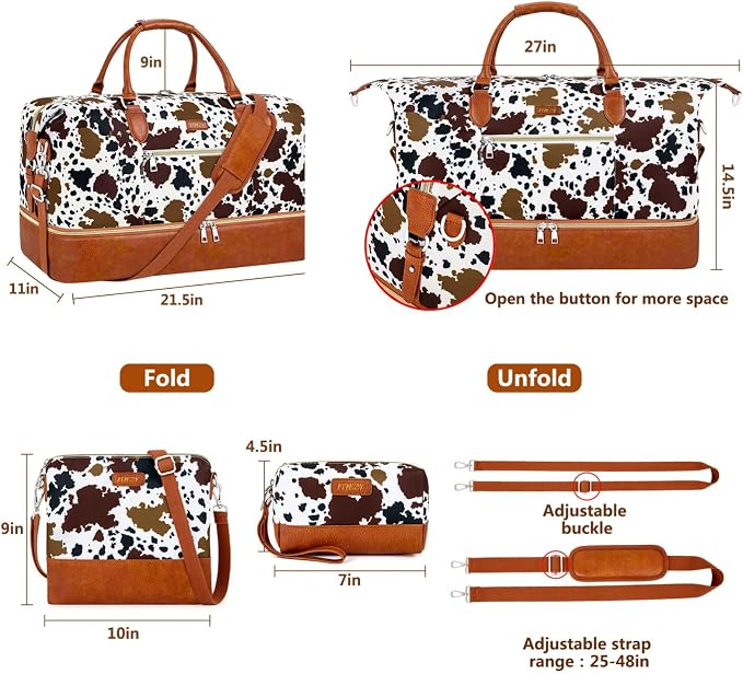 ITIEZY Weekender Overnight Bag for Women - Large Travel Duffel Bag with Shoe Compartment, Gym Duffel Bag Hospital Bag Carry On Tote Bags for Airplanes with Crossbody Bag Toiletry Bag 3Pcs Set - Image 6
