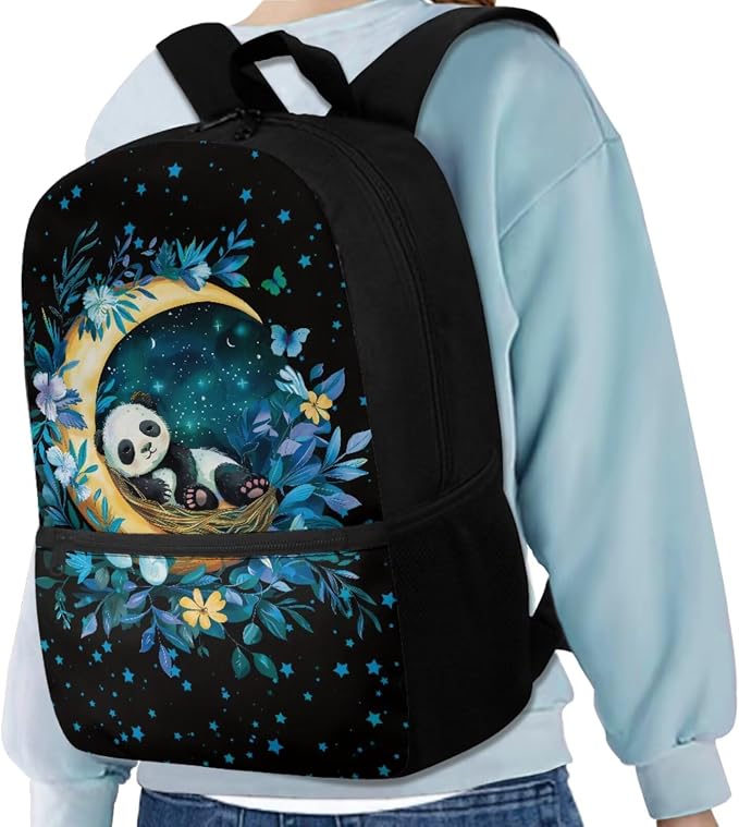 Panda Backpack for Girls Boys Backpack with Lunch Box Water Bottle Holder and Soft Pencil Case 4PCS Set Bookbag with Front Pocket for School 17 inch Sturdy School Bag with Side Pocket for Kids - Image 2