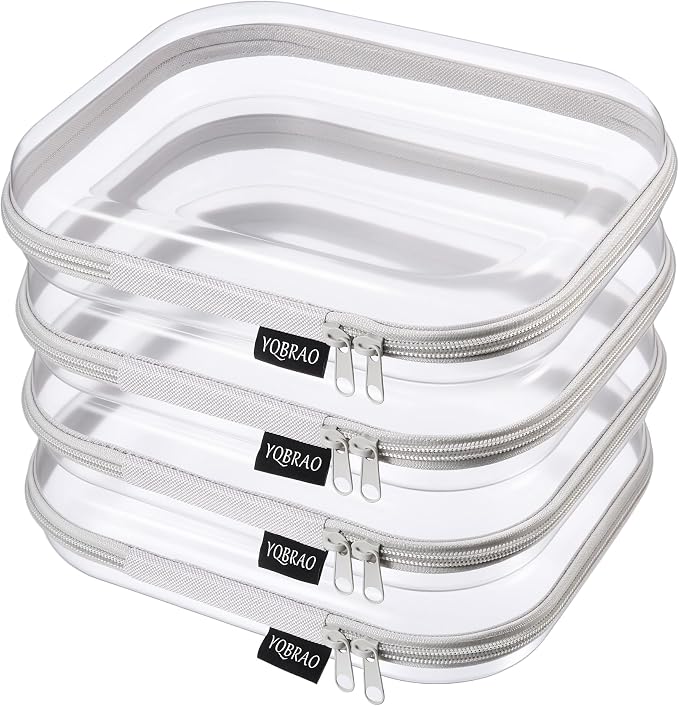 YQBRAO 4-Pack Clear Diaper Bag Organizer Pouches, 1.2mm Ultra-Thick PET Travel Pouches for Toiletries & Makeup, Rigid Self-Standing Bags with YKK Zippers, TSA Approved (Gray) by Unknown