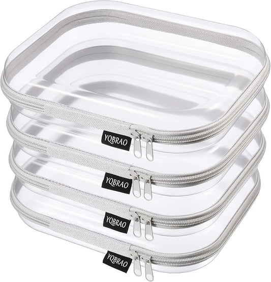 YQBRAO 4-Pack Clear Diaper Bag Organizer Pouches, 1.2mm Ultra-Thick PET Travel Pouches for Toiletries & Makeup, Rigid Self-Standing Bags with YKK Zippers, TSA Approved (Gray) by Unknown