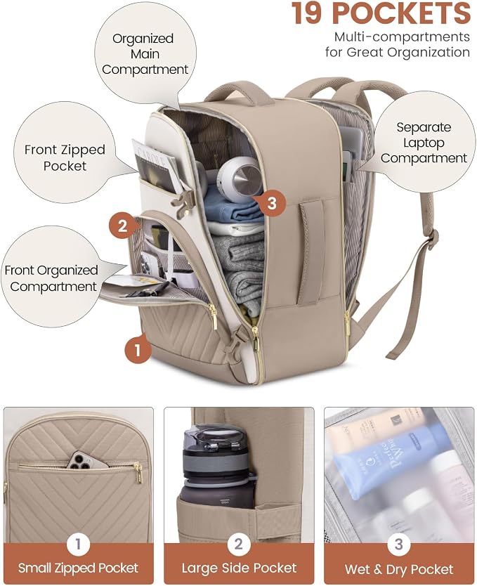 LOVEVOOK Travel Backpack for Women,40L Carry On Backpack for Airplanes,17.3 Inch Laptop Personal Item Travel Bag - Image 4