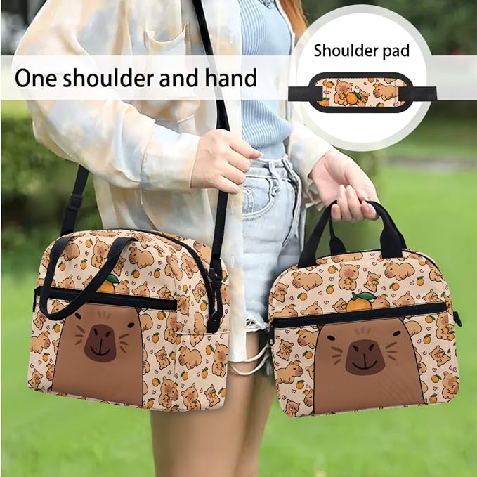 Cartoon Capybara Orange Backpack Set for Girls Boys, Elementary School Book Bag for Kids 8-12, Lightweight School Backpack Lunch Box Pencil Bags Protective Water Bottle Cup Cover, 4 Pcs - Image 3