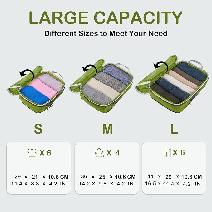 Cipway Compression Packing Cubes, Ultralight Luggage Organizer Bags, Travel Essentials for Carry on Suitcase (3 Piece,Green) - Image 6