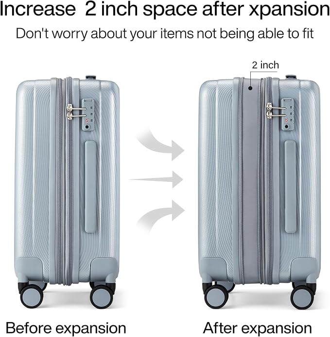 Hanke Expandable Hardshell Luggage Sets 3 piece Carry on Luggage with Wheels Suitcases Lightweight Checked Travel Luggage Rolling Large Suitcase Travel Luggage Bag Woman Men 20/24/29 Inch(Gray) - Image 3