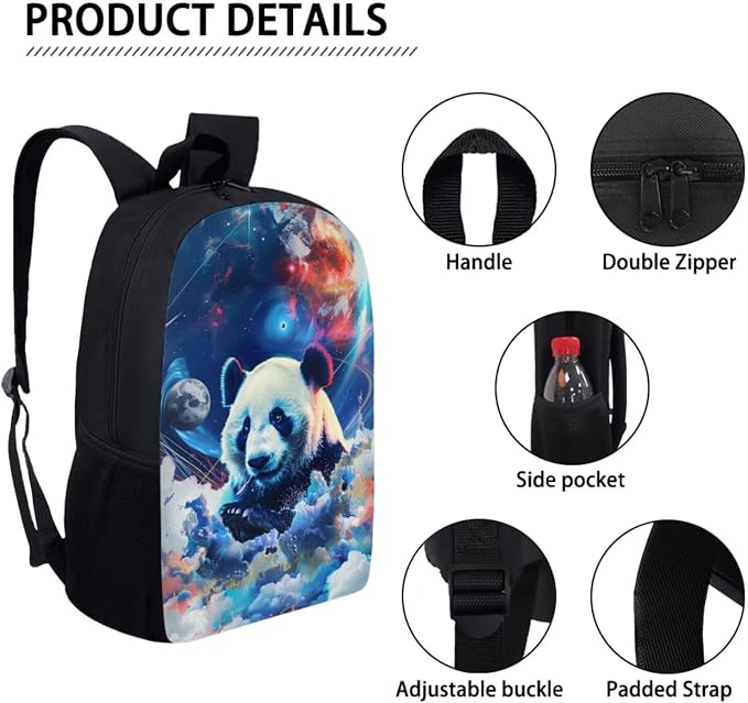 17 Inch Animal Print School Backpack And Lunch Box Set for Kids Lightweight Cool Planet Panda Backpack for Boys Girls Sturdy School Bag with Insulated Lunchbox Pencil Case Student Bookbag - Image 4