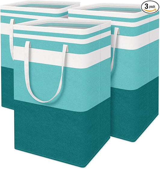 BlissTotes 3-Pack Laundry Basket, Freestanding＆Waterproof Laundry Hamper, Collapsible Tall Clothes Hamper with Easy Carry Handles for Clothes, Towels in the Family and Dorm,Gradient Green,88L by BlissTotes