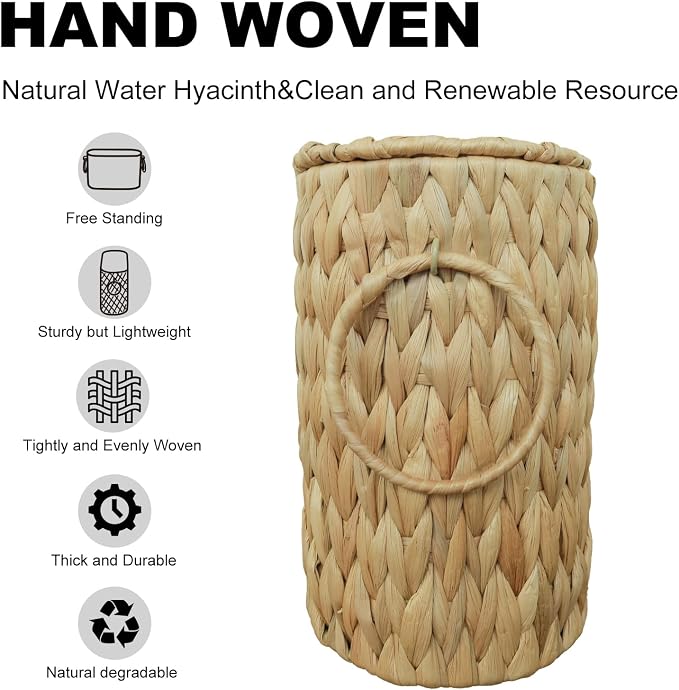 Coeusy Toilet Paper Basket with Lid,Wicker Basket for Bathroom Organizers and Storage,Holds Up to 6 Mega Rolls, Decorative Hand-Woven Rattan Bathroom Decor Accessories,Natural Water Hyacinth - Image 7
