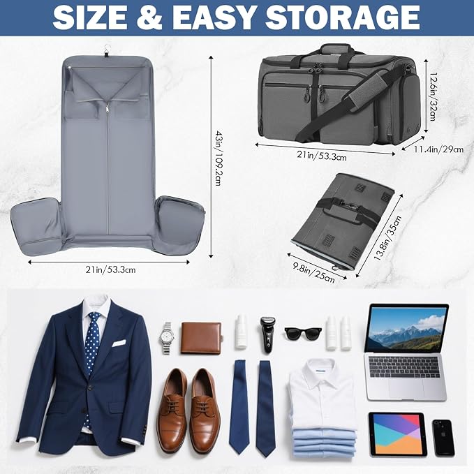 Convertible Garment Duffle Bags for Travel, Garment Bag with Shoe & Laptop Compartment, 2 in 1 Carry on Suit Garment Bags for Men Women, All in One Hanging Suit Travel Bag for Airplanes, 55L - Image 2