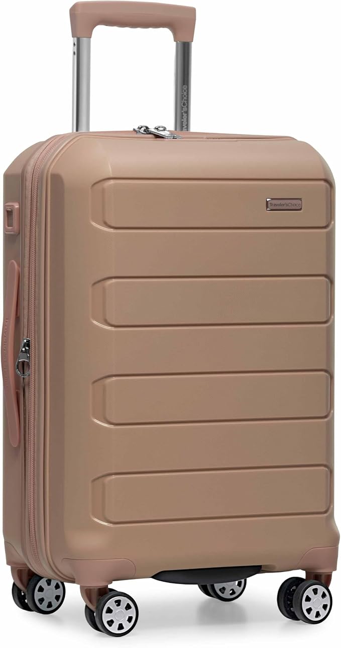 Traveler's Choice Pagosa Hardshell Expandable Luggage with Spinner Wheels, Latte Beige, 22-Inch Carry-on by TravelersChoice