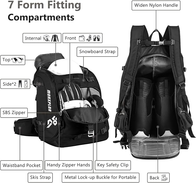 MORXPLOR Ski Boot Bag - 65L Padded, Waterproof Ski Travel Backpack for Gear & Accessories - Image 4