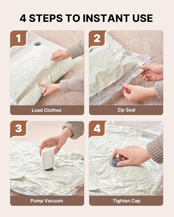Vacuum Seal Bags for Clothing Travel with Rechargeable Cordless Pump, VINTAR 12 Pack Space Saver Vacuum Storage Bags, Travel Vacuum Compression Bags Set for Luggage Clothes Bedding Blanket - Image 6