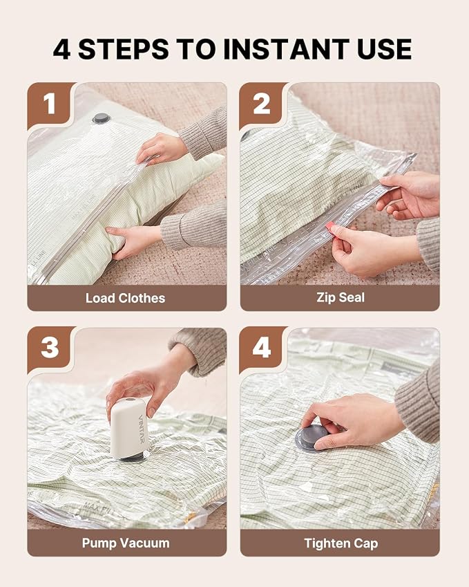 Vacuum Seal Bags for Clothing Travel with Rechargeable Cordless Pump, VINTAR 20 Pack Space Saver Vacuum Storage Bags, Travel Vacuum Compression Bags Set for Luggage Clothes Bedding Blanket - Image 6