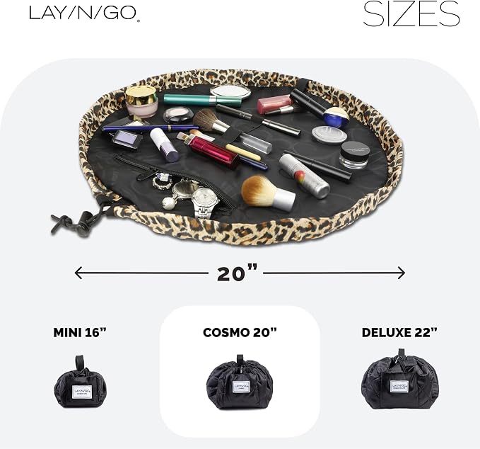 Lay-n-Go Cosmo Layflat Drawstring Cosmetic & Makeup Bag Organizer w/Zipper Pocket, Brush Loops & More, Cinch to Close, Lay Flat to Use, Durable, Machine Wash, Travel Toiletry Bag (20", Leopard) - Image 5