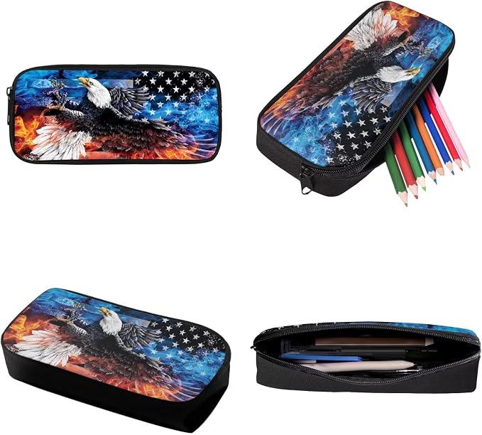 Fire and Ice Eagle American Flag Print 3Pcs School Bag Backpack Set for Teen Girl, 4th of July Kids Bookbag Durable Lightweight Knapsack with Lunch Box Pencil Case, Large School Bookbag Set - Image 7